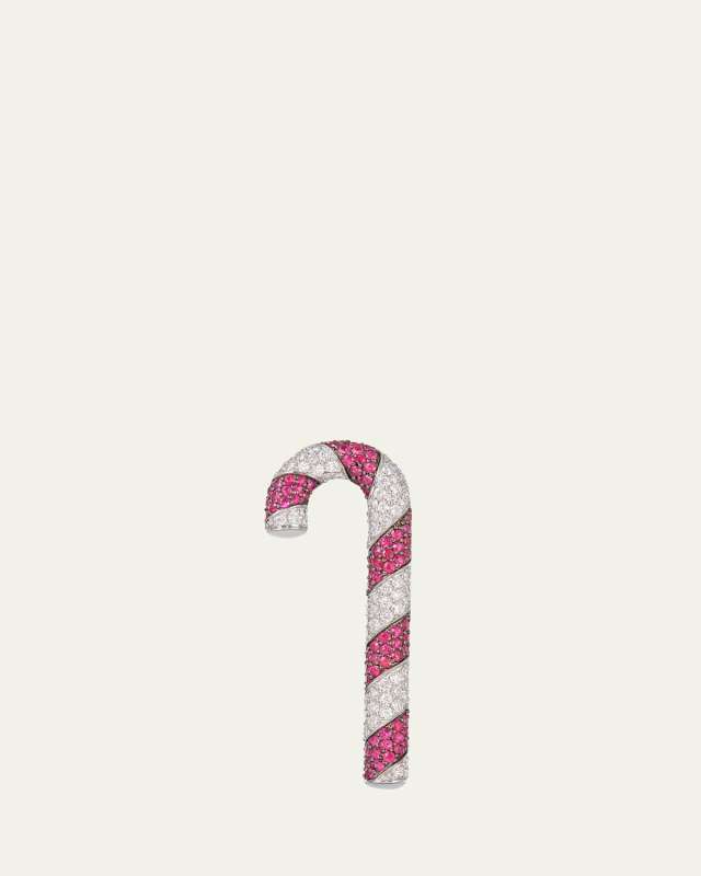 White Gold Candy Cane Convertible Brooch to Pendant with Diamonds and Rubies